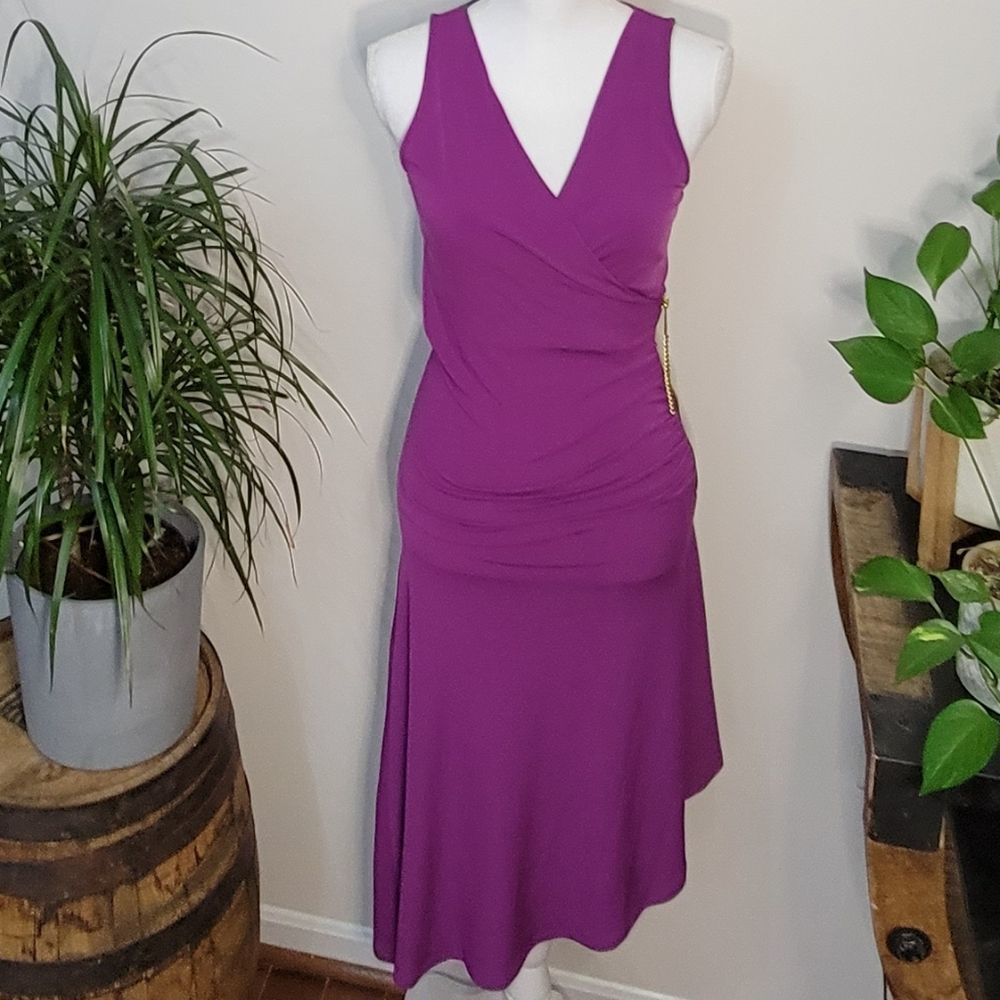 Michael Kors Pomegranate Purple V-Nec Asymmetrical Sleeveles Wrap Dress, XS - Picture 6 of 14